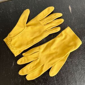 Vintage Yellow Fabric Gloves 60s Style Size S/M Stretch Unlined